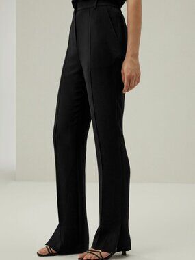 Lily Silk Silk Straight Leg Trousers with Side Slit Size 14